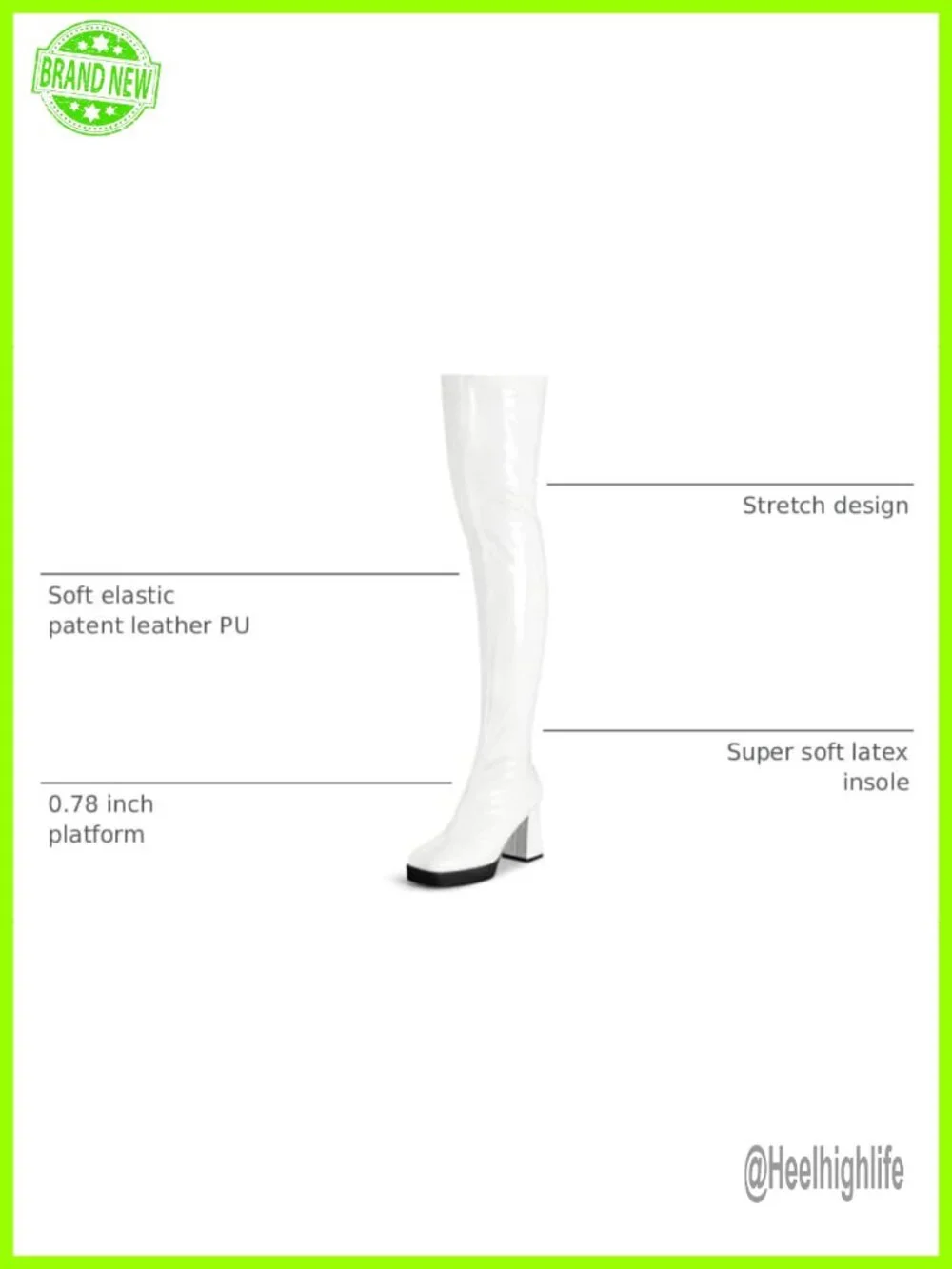 Platform Thigh High Boots Square Toe Chunky Heels Patent Leather PU Over The